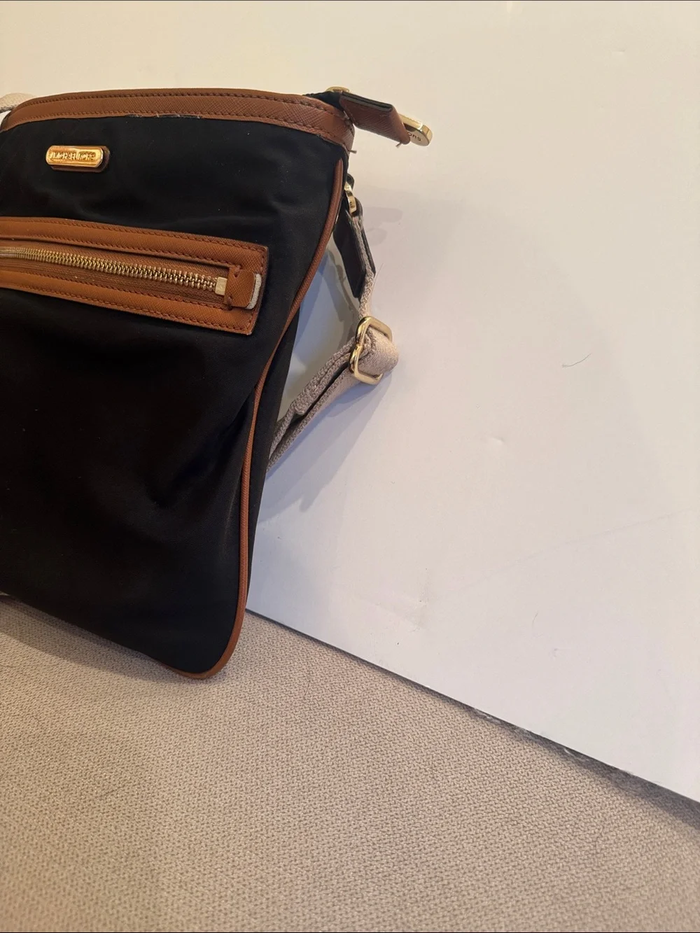 Michael Kors Black Crossbody with Brown Leather Trim and Gold Hardware - Picture 3 of 8